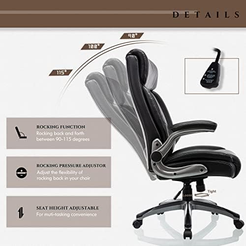 COLAMY Executive Office Ergonomic Chair with Thick Bonded Leather, 300lbs Capacity Big and Tall High Back Desk Chair with Flip-up Armrests, Adjustable Height and Tilt for Working, Study, Gaming,2PC