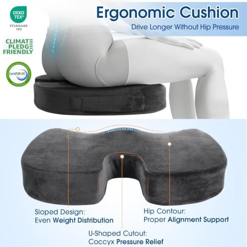 CloudBliss Ergonomic Seat Cushion & Lumbar Support Pillow Set, Grey, XL