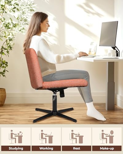 NEO Chair Criss Cross Chair No Wheels, Armless Cross Legged Office Desk Chair, Vanity Makeup Fabric Computer Comfy Adjustable Swivel Ergonomic Living Bedroom for Home Office (Fabric Brown)