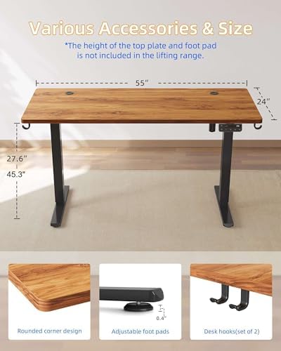 YIHAYO Electric Standing Desk, 55 x 24 Inches Stand Up Desk with Splice Board, Adjustable Height Desk, Computer Desk for Home Office, Black Frame/Rustic Brown Top