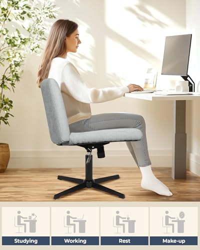 NEO Chair Criss Cross Chair No Wheels, Armless Cross Legged Office Desk Chair, Vanity Makeup Fabric Computer Comfy Adjustable Swivel Ergonomic Living Bedroom for Home Office (Fabric Grey)