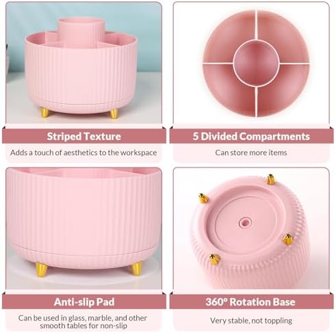 SKYDUE 360 Rotating Multipurpose Organizer - Cute Rotating Pen Holder with 5 Slots for Art Supplies, Office, School, Home