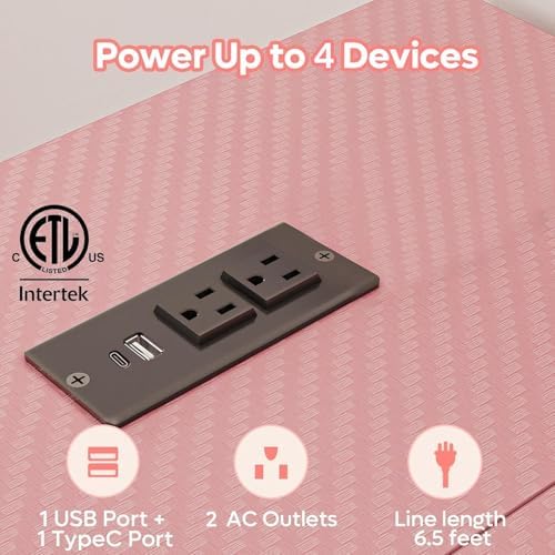 Bestier 42-Inch Pink L-Shaped Gaming Desk with Charging & LED