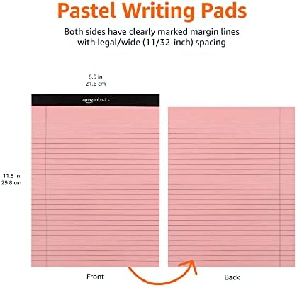 Amazon Basics Wide Ruled Lined Writing Note Pads with Sturdy Back, 8.5" x 11.75", Multicolor, 6-Pack, 300 Sheets, Perforated