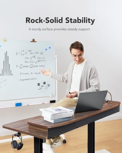HUANUO 55" x 26" Electric Standing Desk with 2 Drawers, C-Clamp Mount Compatible, Height Adjustable Computer Desk, Home Office Stand Up Desk with 4 Preset Heights & 2 Hooks, Walnut