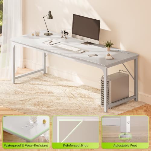 PRAISUN 70x24 Inch Computer Desk with Power Outlets & USB-C, White