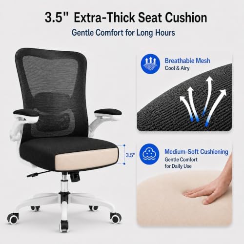Ergonomic Office Chair for Long Hours, Adjustable Padded Lumbar Support for Lower Back Relief, 330 lb Capacity, Comfortable Computer Desk Chair for Home Office, Work & Study