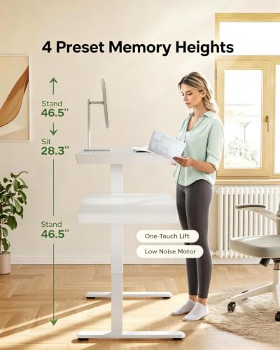 Marsail 47.24 inch Glass Standing Desk with 2-Zone Drawer Storage, White