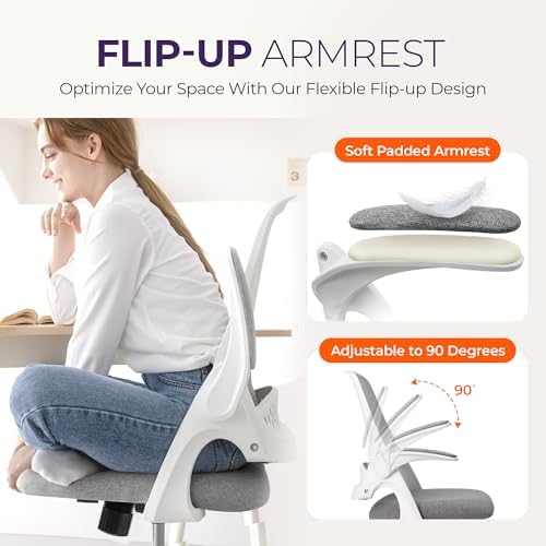 NEO CHAIR Office Desk Chair, Ergonomic Mesh with Flip-Up Armrests, Grey
