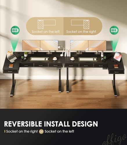 OffiGo 63 Inch L Shaped Electric Standing Desk with 4 Drawers, Black