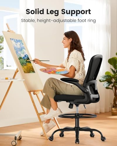 ErGear Drafting Chair with Footrest Ring and Flip-Up Arms for Tall Desks