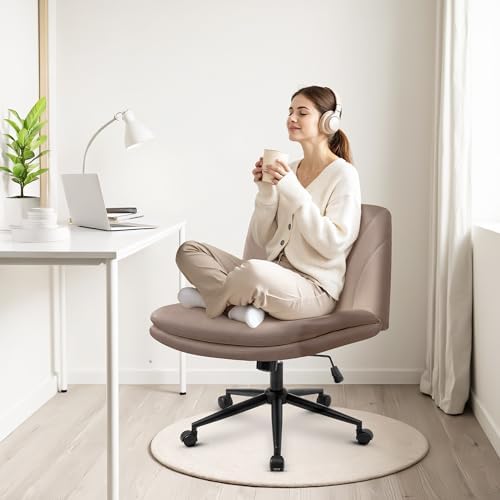 Orange Factory Criss Cross Chair, Wide Leather Vanity Desk Seat, Brown Pu