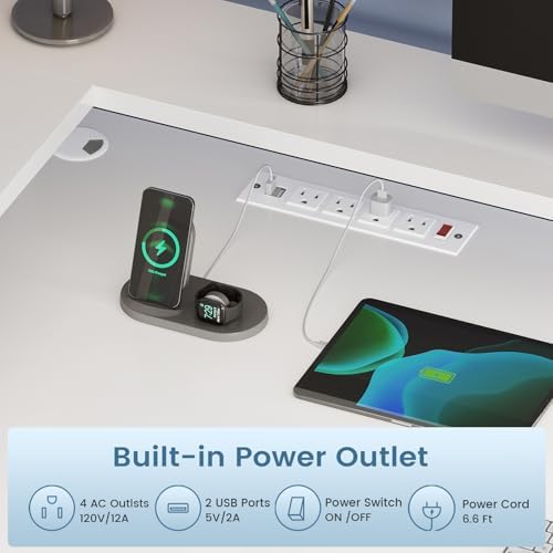 SEDETA 66" Reversible L Shaped Computer Desk with Power Outlet, File Drawer