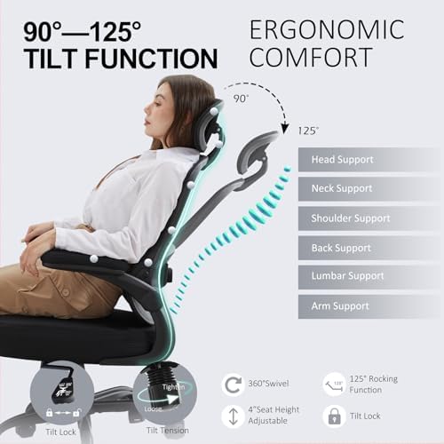 Ergonomic Office Chair,Ultra Thick Spring Cushion Desk Chair,Black