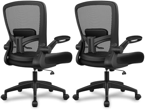FelixKing Office Chair, Ergonomic Desk Chair Breathable Mesh Chairs Adjustable High Back Lumbar Support Flip-up Armrests, Executive Rolling Swivel Comfy Computer Chairs Home Office Black, Pack of 2
