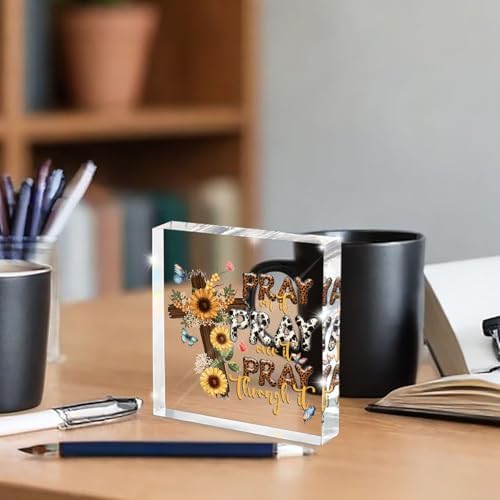 Power in Prayer Inspirational Decor, Pray Over It Bible Verse Wall Art Christian Gifts for Women, Scripture Desk Sign for Modern Home Office Room Bathroom Bedroom Decoration 4x 4 Inches (Leopard)