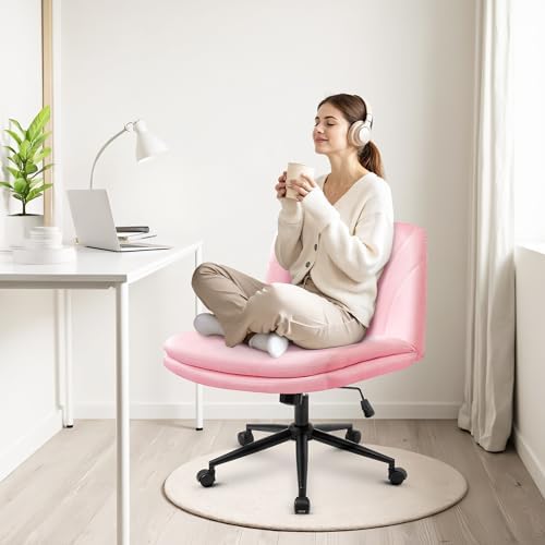 Orange Factory Criss Cross Chair, Wide Leather Vanity Desk Seat, Pink Pu