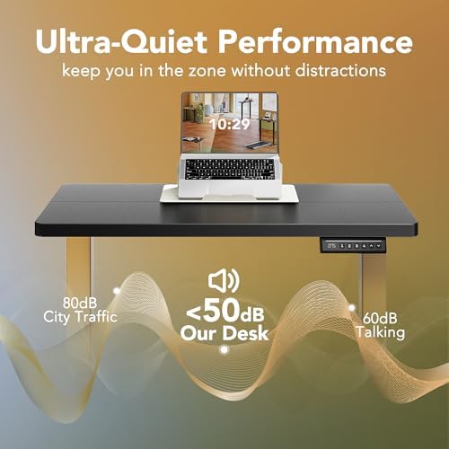 HUANUO 32" Small Electric Standing Desk Adjustable Height, 4 Memory Height Settings, Sit Stand Up Desk for Home Office & Computer Workstation, Black and Gold Frame