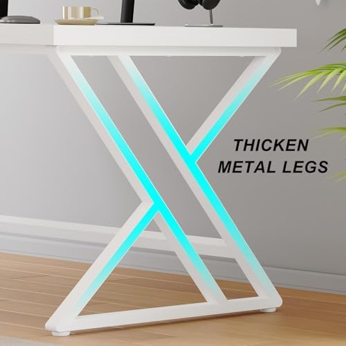 LVB 60 Inch White Modern Computer Office Desk Metal & Wood Writing Desks