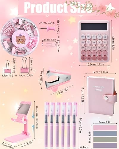 LXEVIHK Pink Desk Accessories 21-Piece Office Supplies Gift Set for Women