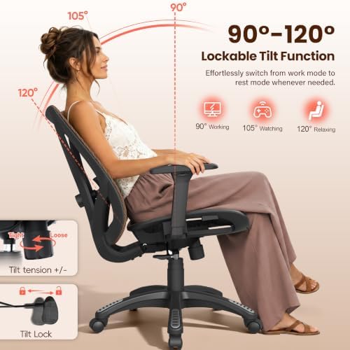 Ergonomic Office Chair, Mesh Computer Desk Chairs with BIFMA X5.1 Certified, Adjustable Lumbar Support, 3D Arm, Tilt Back, Wide Seat, Comfy Swivel Work Task Chair for Company and Home (Sunset Orange)