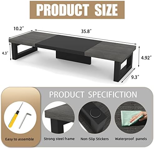 WESTREE Dual Monitor Stand Riser, Wood and Steel Monitor Stand Riser, Computer Monitor Stand for 2 Monitors, Multi-Purpose Desktop Storage Stand for Computer,Laptop,Printer,TV