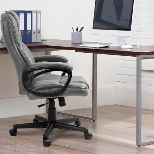 Furmax Office Executive Chair High Back Adjustable Managerial Home Desk Chair, Swivel Computer PU Leather Chair with Lumbar Support (2, Gray)