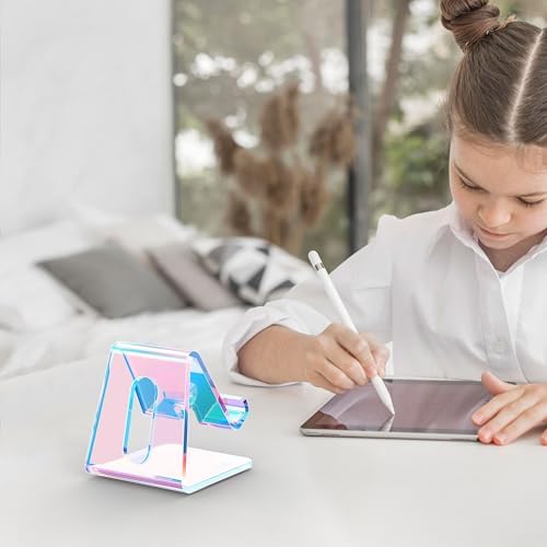 Crpich Acrylic Cell Phone Stand, Portable Phone Holder, Phone Stand for Desk, Compatible with Phone16 15 14 13 12 Pro Max Mini 11, Switch, Android Smartphone, Pad, Tablet, Iridescent Color
