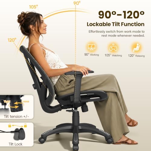 Ergonomic Office Chair, Mesh Computer Desk Chairs with BIFMA X5.1 Certified, Adjustable Lumbar Support, 3D Arm, Tilt Back, Wide Seat, Comfy Swivel Work Task Chair for Company and Home (Apricot Mist)