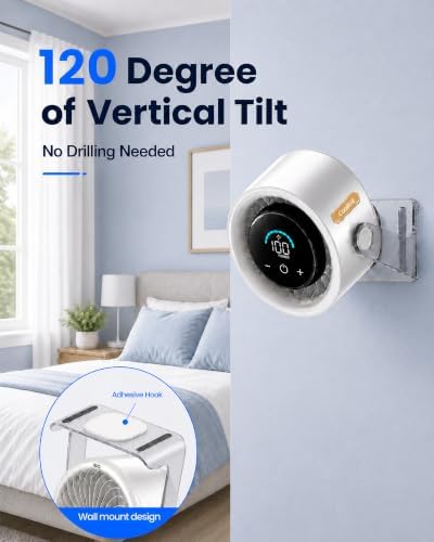 Cordless Wall Mounted Fan, Small Rechargeable Wall Fan for Bedroom and Kitchen, 100 Speeds Quiet Fan with Digital Display, 120° Tilt 2-in-1 Portable Desk Fan for Bunk Bed(White)