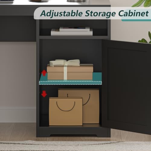 63" Farmhouse L Shaped Desk with Drawers & Printer Shelf for Home Office