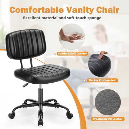 Sweetcrispy Office Desk Chair, Small Home Vanity Chair, Lumbar Support