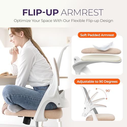 NEO CHAIR Office Desk Chair, Ergonomic Mesh with Flip-Up Armrests, Beige