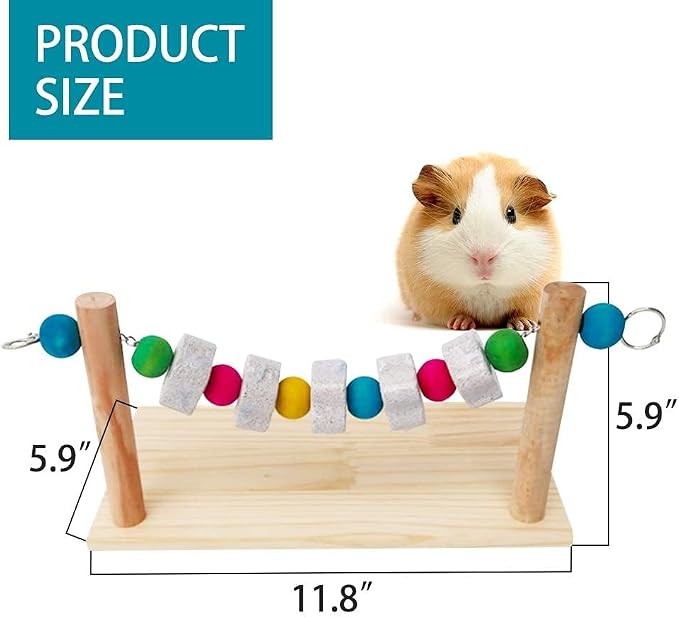 Hamster Wood Ledge Platform with Lava Stone Chew Block, Cage Rest Shelf Climbing Toy for Dwarf Hamsters, Sugar Gliders, Parakeets | Wooden Climb Rest Shelf,Teeth Grinding Toys for Rat Sugar Gliders,Nail Trimming Bird Perch Stand