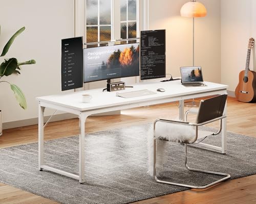 Coleshome 71 Inch Computer Desk with USB Ports, Large Office Desk, Long Study Student Writing Desk, White