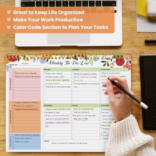 Weekly To Do List Notepad with 52 Undated Sheets(8.5"×11")- Undated Weekly Planner Notepad for Office Desk Accessories and Supplies - Floral Daylight