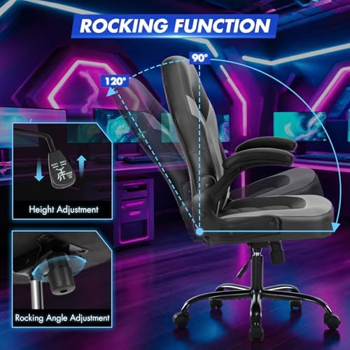 Sweetcrispy Computer Desk Chair, Lumbar Support Video Game Chair PU Leather