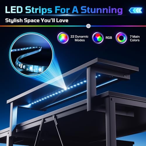 Bestier 42-Inch L-Shaped Computer Desk with Charging & LED, Black