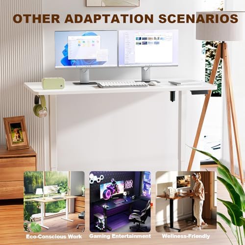 Veken 55 Inch Large Electric Standing Desk, Gaming Table, White