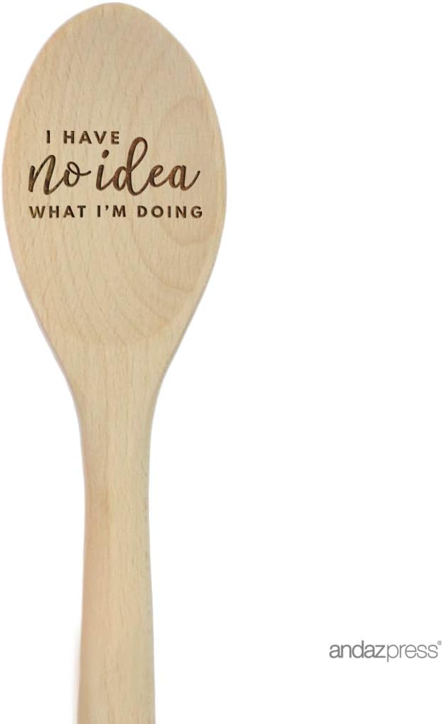 Andaz Press Laser Engraved Wooden Mixing Spoon, 12-inch, I Have No Idea What I'm Doing, 1-Pack
