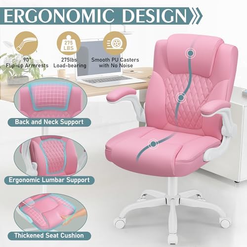 Leather Office Chair, PU Home Computer Desk Chairs with Ergonomic Back Support, 360°Swivel Free,Small Gaming Chair with Wheels and Adjustable Armrests, for Short People Use