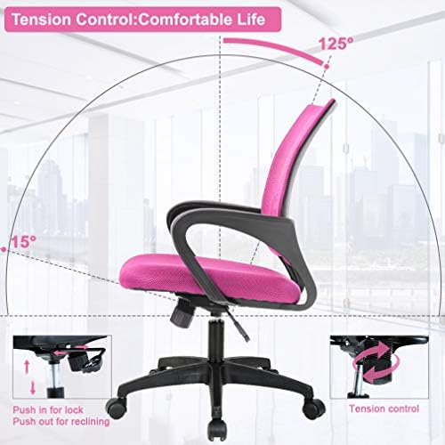 BestOffice | Ergonomic Office Chair | Mid-Back Swivel Desk Chair | Breathable Backrest & Lumbar Support | Adjustable Height | Sponge Seat | Rolling Wheels | Pink | for Adults & Women | Pack of 2