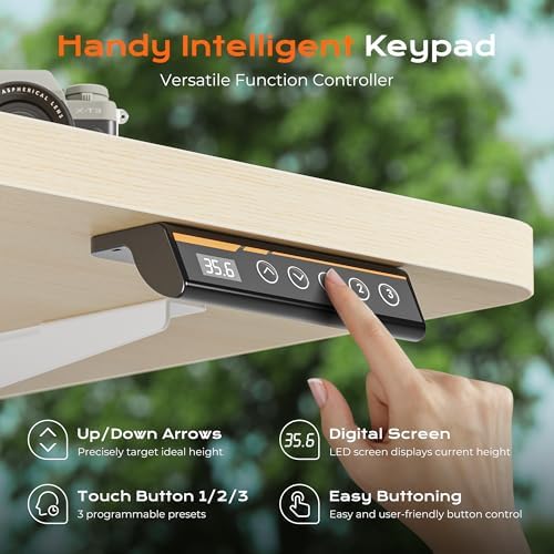 Huuger 55 x 28 Large Electric Standing Desk, Height Adjustable Desk, 27.6" Deep Desktop, Stand up Gaming Computer Office Desk with 2 Hooks, 3 Preset Heights, for Home Office, Maple