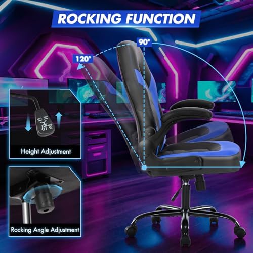 Sweetcrispy Computer Desk Chair, Lumbar Support Video Game Chair PU Leather