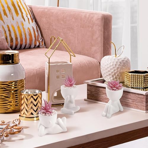 Der Rose 3 Pack Pink Fake Succulents in Human-Shaped Pots for Desk Decor