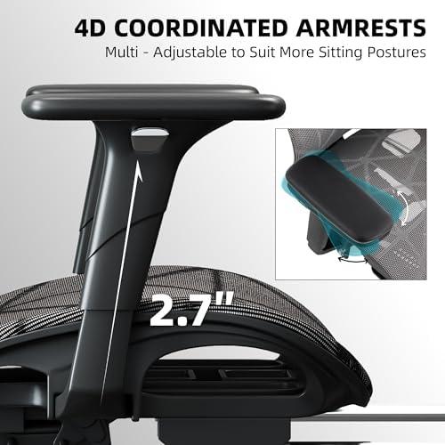 Mesh Office Chair,Ergonomic Computer Chair,Adjustable Lumbar High Back Desk Chair 400lbs,4D Adjustable Armrests & Removable Headrest,Breathable Mesh Chair for Adults,Home Gaming & Workplace(Gray)