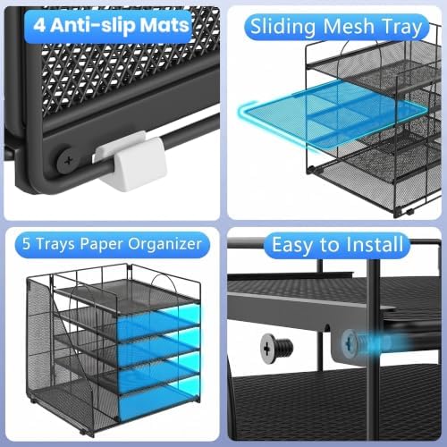 OPNICE Desk Organizer, 5-Tier Paper Organizer Letter Tray, Black