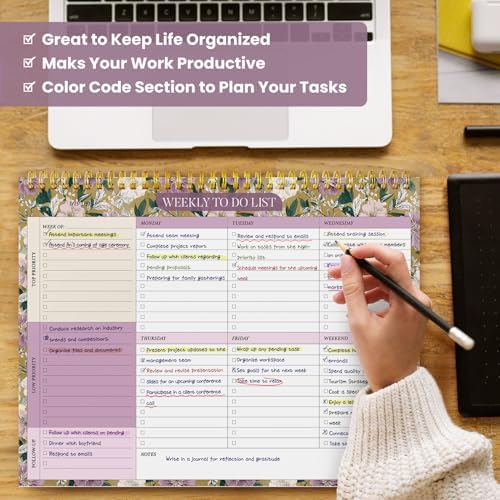 Weekly To Do List Notepad with 52 Undated Sheets(8.5"×11")- Undated Weekly Planner Notepad for Office Desk Accessories and Supplies - Twilight Garden