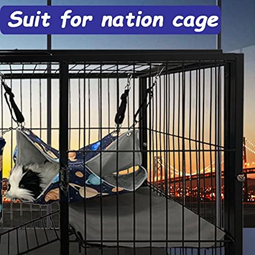 Ferret Rat Hammock Bed, Ferret Guinea Pig Nation Cage Accessories Kit Set Staff House and Hideouts Cave for Guinea Pig (Black Galaxy)