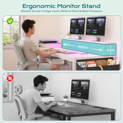 EnHomee 56.5" Office Desk with Drawers & Printer Space for Home Work,White